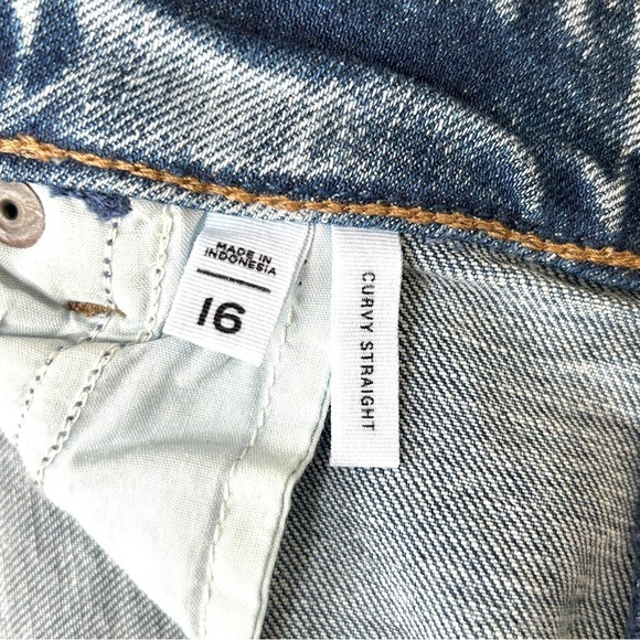 LOFT Curvy Straight Frayed Raw Hem Ankle Blue Jeans, Size 16 - Picture 9 of 11